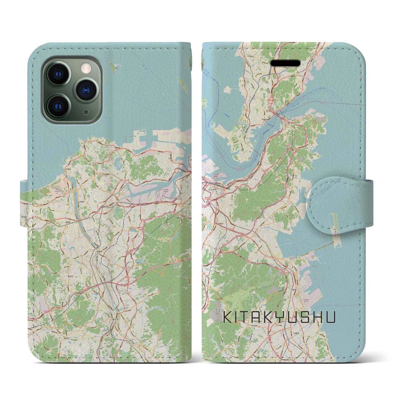 【北九州】地図柄iPhoneケース（手帳両面タイプ・ナチュラル）iPhone 11 Pro 用