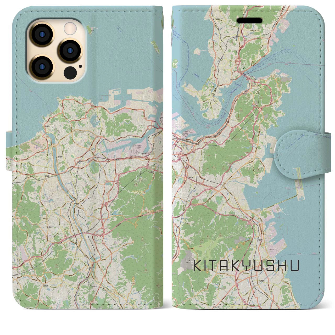 【北九州】地図柄iPhoneケース（手帳両面タイプ・ナチュラル）iPhone 12 Pro Max 用