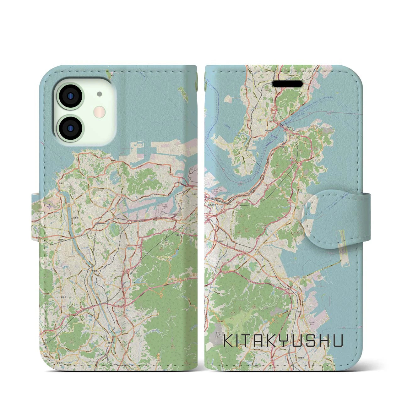 【北九州】地図柄iPhoneケース（手帳両面タイプ・ナチュラル）iPhone 12 mini 用