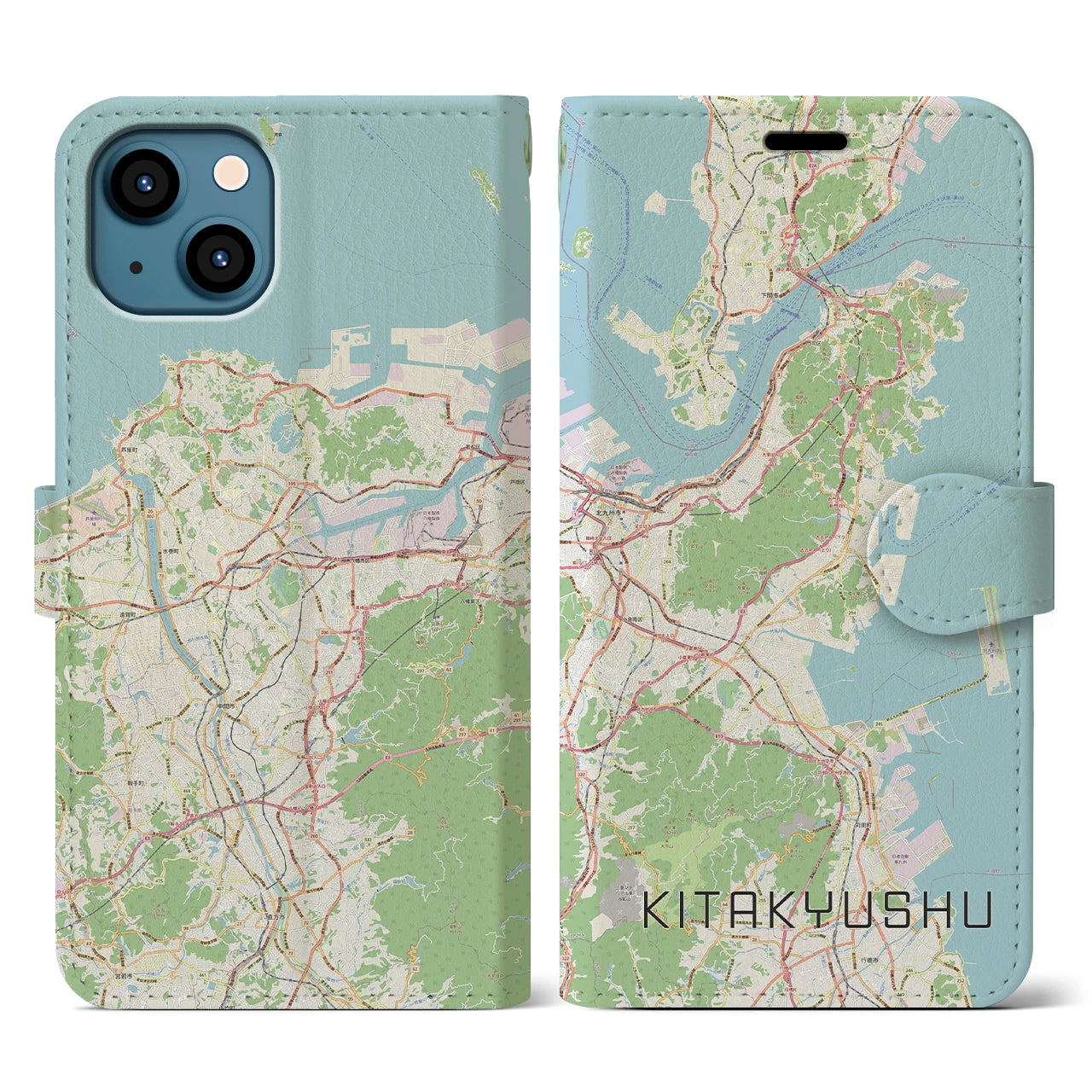 【北九州】地図柄iPhoneケース（手帳両面タイプ・ナチュラル）iPhone 13 用
