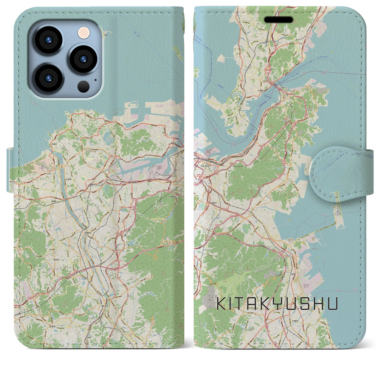 【北九州】地図柄iPhoneケース（手帳両面タイプ・ナチュラル）iPhone 13 Pro Max 用