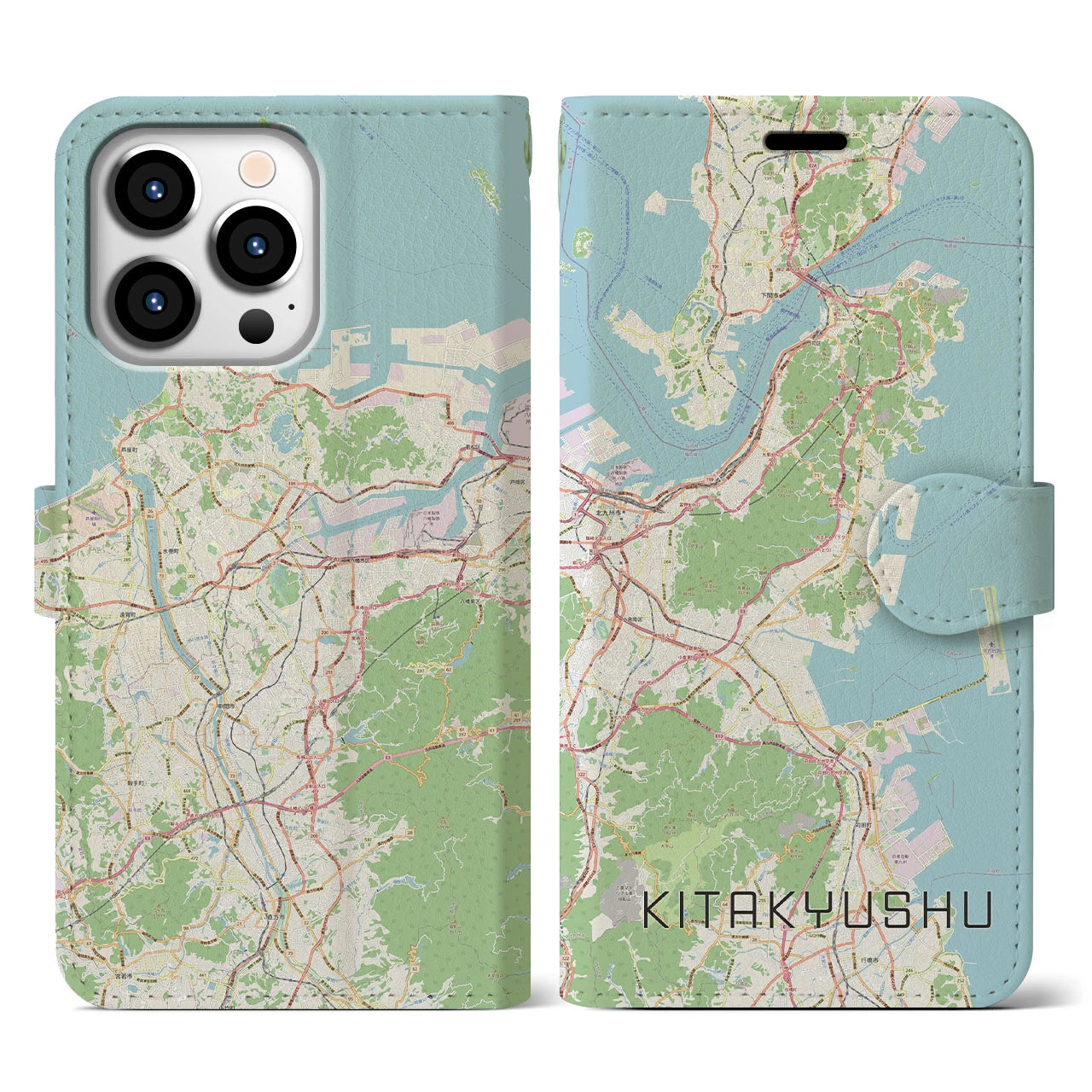 【北九州】地図柄iPhoneケース（手帳両面タイプ・ナチュラル）iPhone 13 Pro 用
