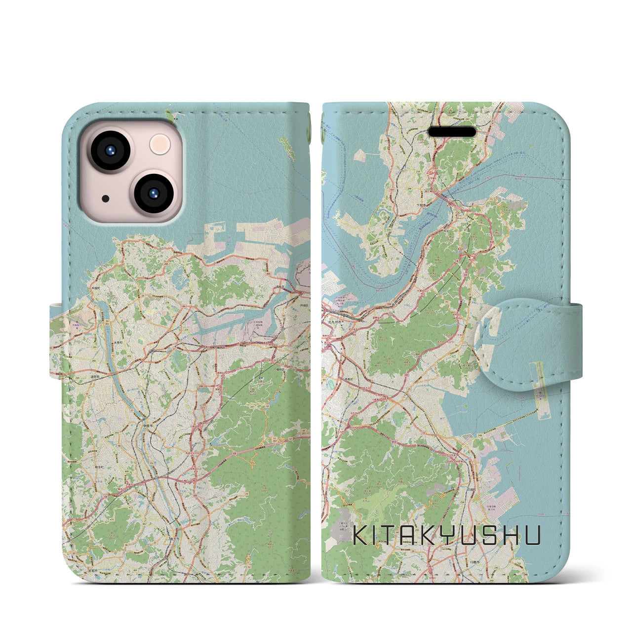 【北九州】地図柄iPhoneケース（手帳両面タイプ・ナチュラル）iPhone 13 mini 用