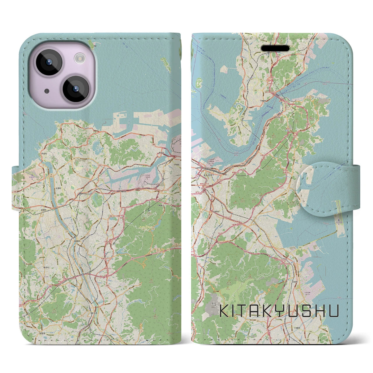 【北九州】地図柄iPhoneケース（手帳両面タイプ・ナチュラル）iPhone 14 用