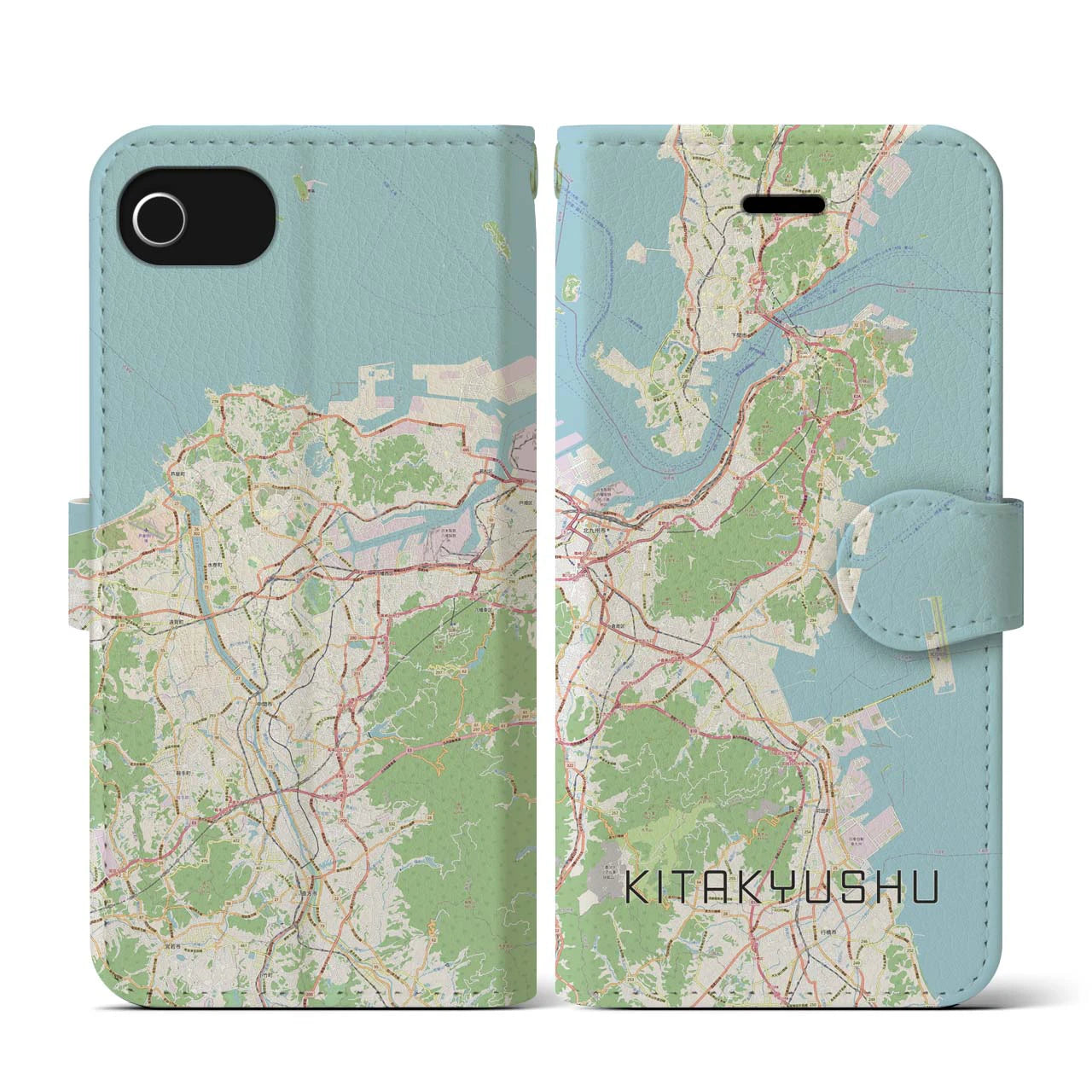 【北九州】地図柄iPhoneケース（手帳両面タイプ・ナチュラル）iPhone SE（第3 / 第2世代） / 8 / 7 / 6s / 6 用