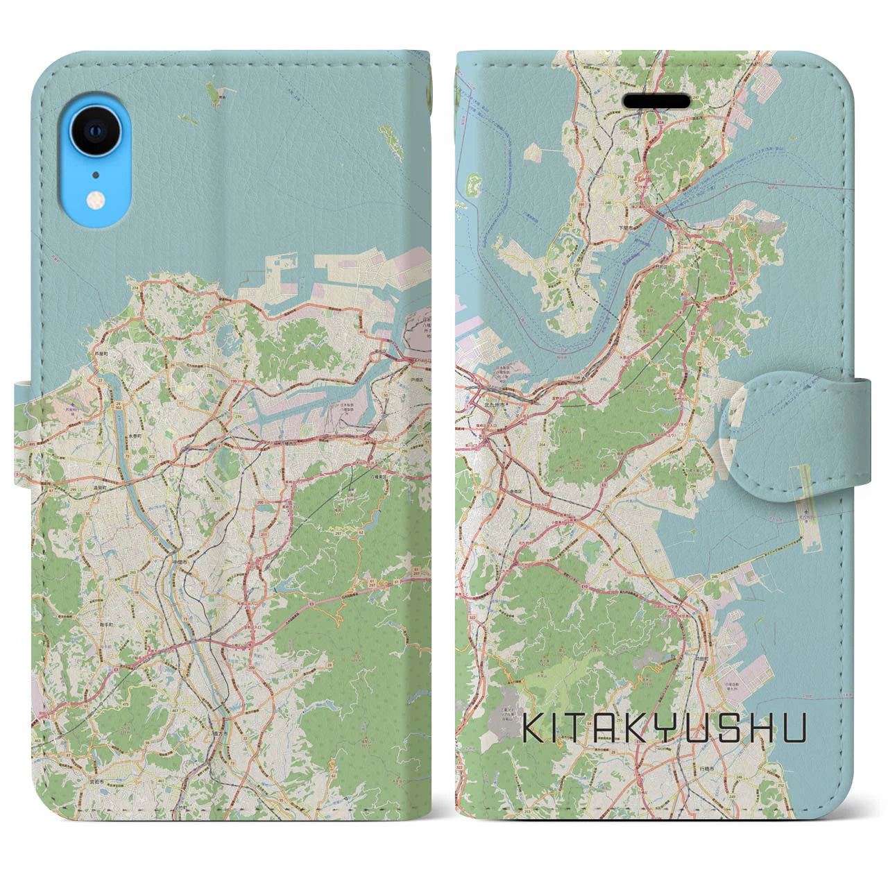 【北九州】地図柄iPhoneケース（手帳両面タイプ・ナチュラル）iPhone XR 用