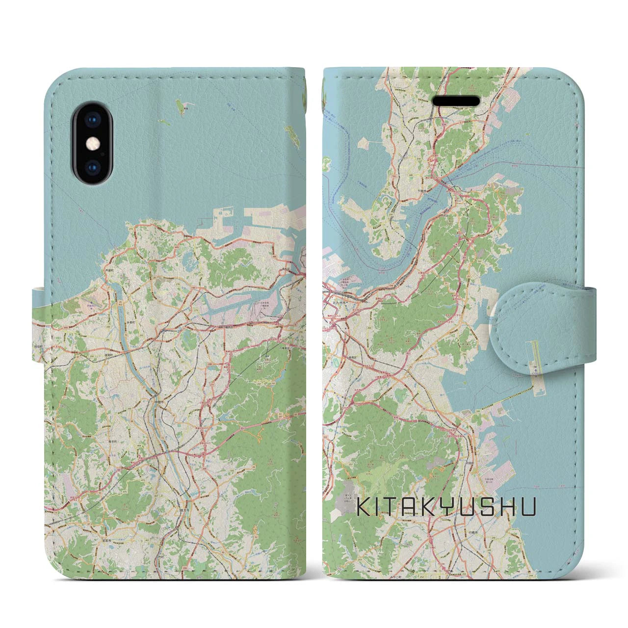 【北九州】地図柄iPhoneケース（手帳両面タイプ・ナチュラル）iPhone XS / X 用