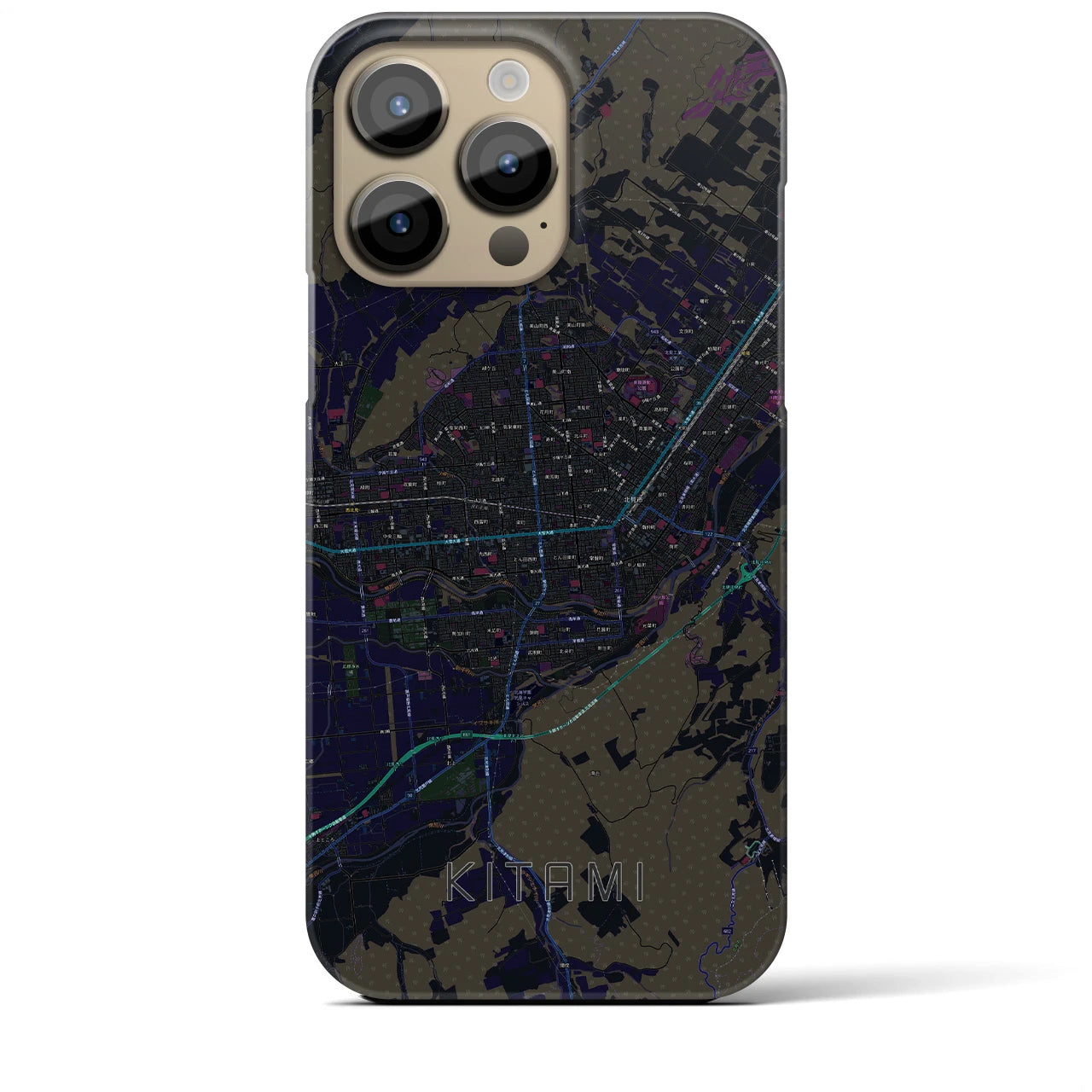【北見】地図柄iPhoneケース（バックカバータイプ・ブラック）iPhone 14 Pro Max 用