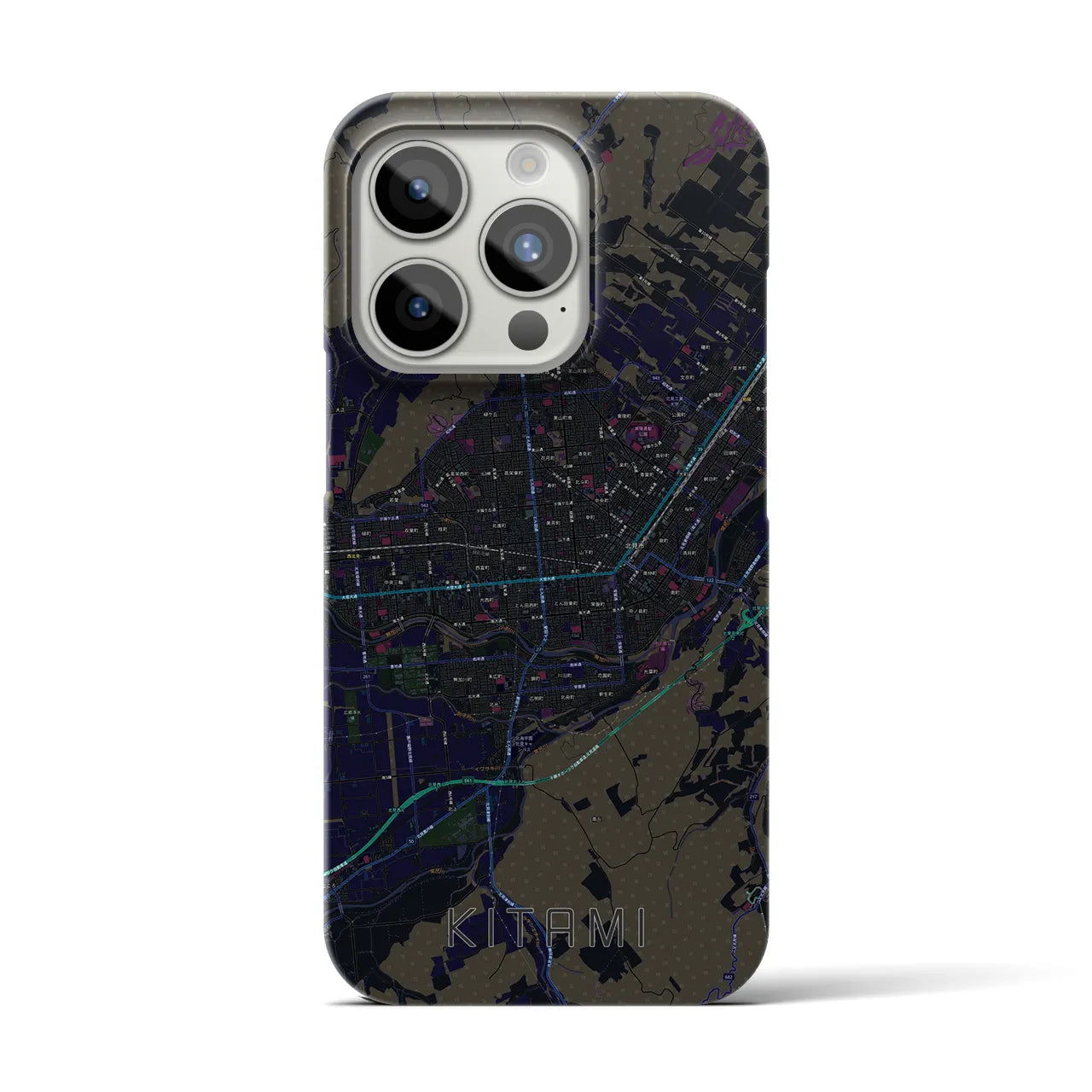 【北見】地図柄iPhoneケース（バックカバータイプ・ブラック）iPhone 15 Pro 用