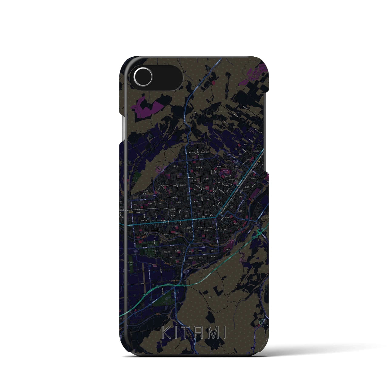 【北見】地図柄iPhoneケース（バックカバータイプ・ブラック）iPhone SE（第3 / 第2世代） / 8 / 7 / 6s / 6 用