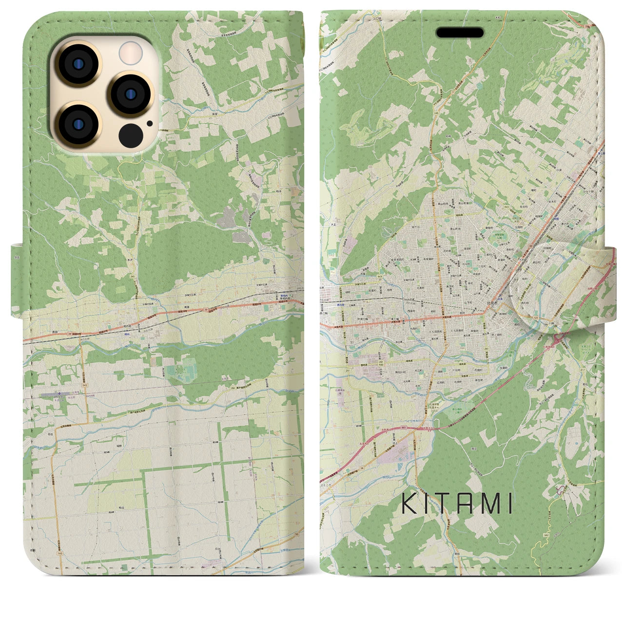 【北見】地図柄iPhoneケース（手帳両面タイプ・ナチュラル）iPhone 12 Pro Max 用