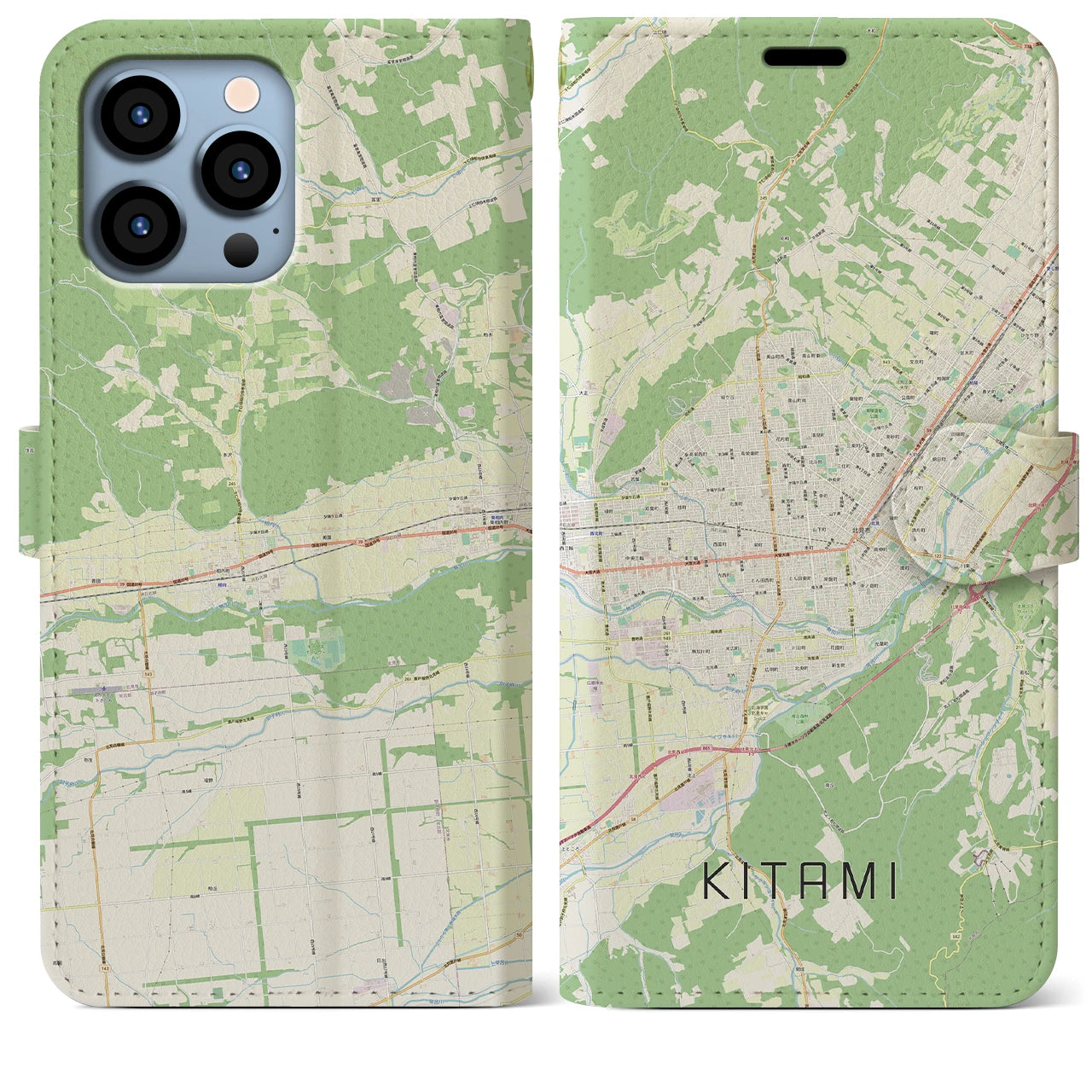 【北見】地図柄iPhoneケース（手帳両面タイプ・ナチュラル）iPhone 13 Pro Max 用