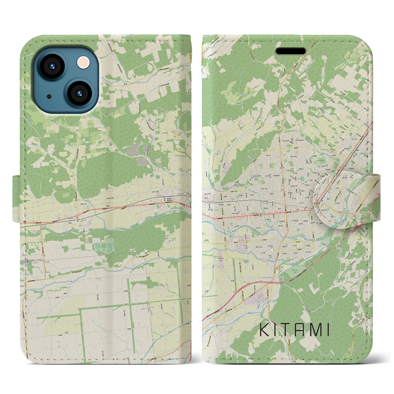 【北見】地図柄iPhoneケース（手帳両面タイプ・ナチュラル）iPhone 13 用