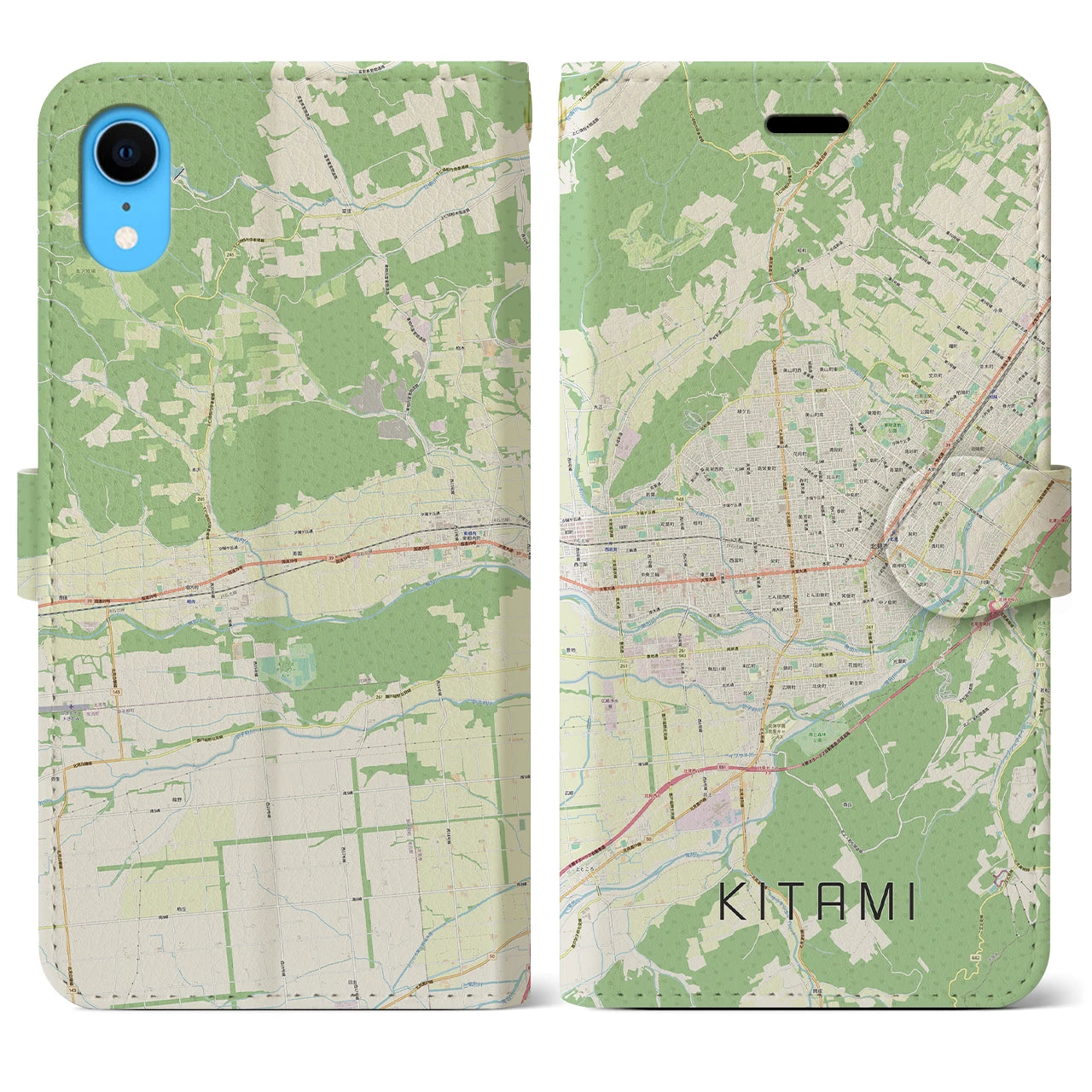 【北見】地図柄iPhoneケース（手帳両面タイプ・ナチュラル）iPhone XR 用