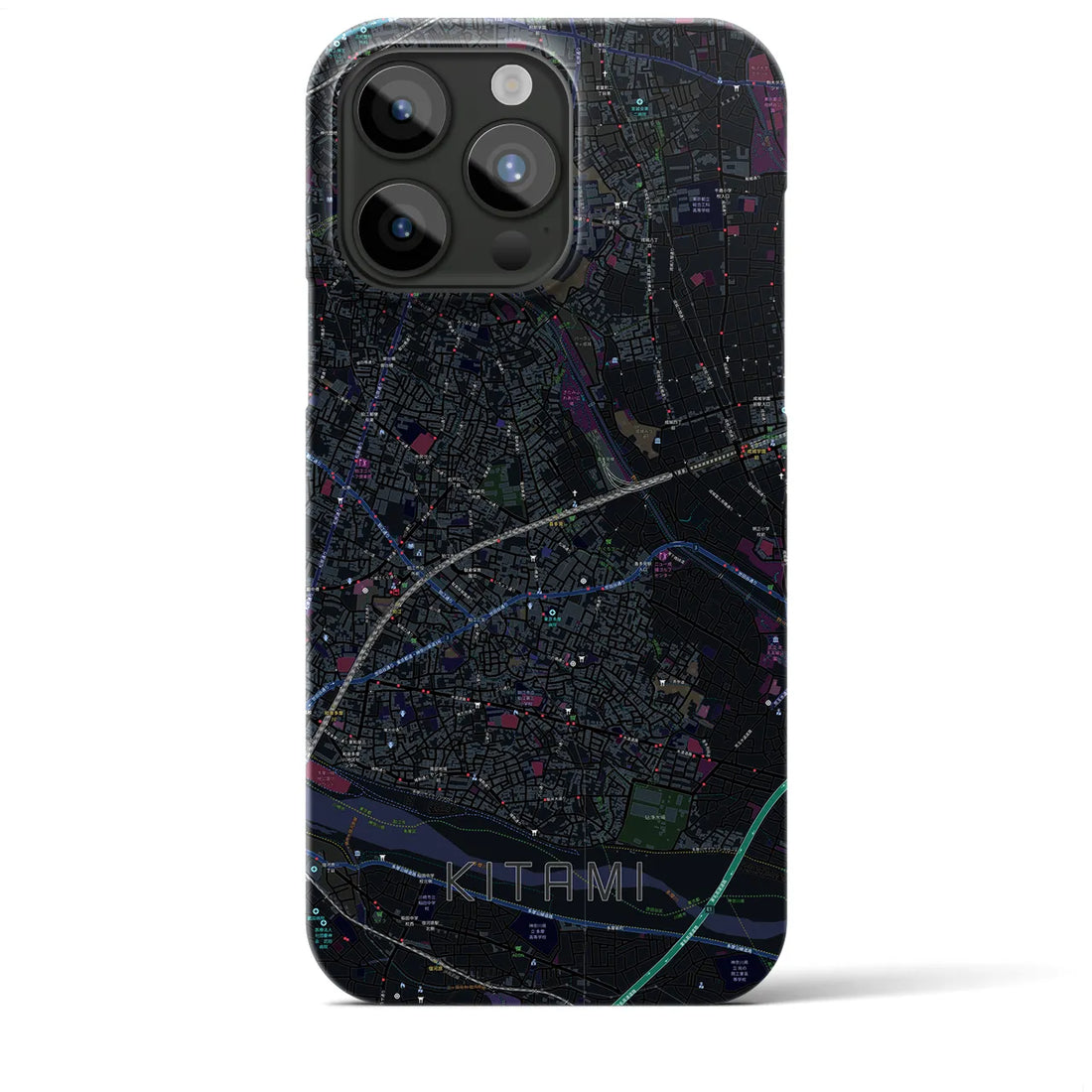 【喜多見】地図柄iPhoneケース（バックカバータイプ・ブラック）iPhone 15 Pro Max 用