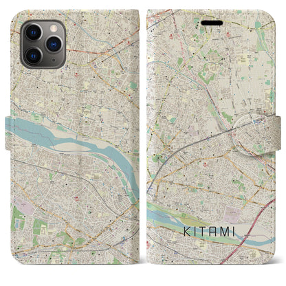 【喜多見（東京都）】地図柄iPhoneケース（手帳タイプ）ナチュラル・iPhone 11 Pro Max 用