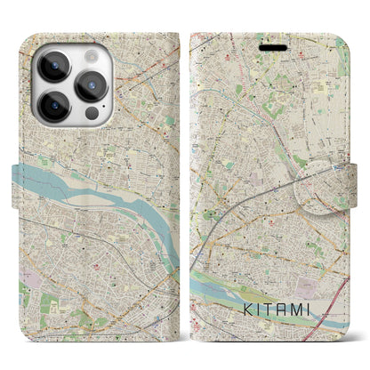 【喜多見（東京都）】地図柄iPhoneケース（手帳タイプ）ナチュラル・iPhone 14 Pro 用