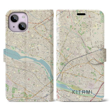【喜多見（東京都）】地図柄iPhoneケース（手帳タイプ）ナチュラル・iPhone 14 用