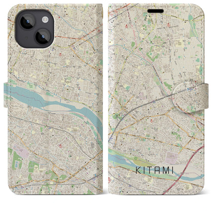 【喜多見（東京都）】地図柄iPhoneケース（手帳タイプ）ナチュラル・iPhone 14 Plus 用