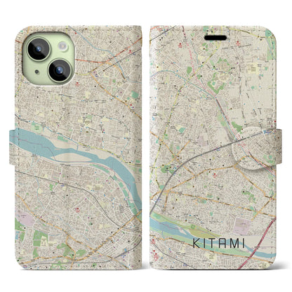 【喜多見（東京都）】地図柄iPhoneケース（手帳タイプ）ナチュラル・iPhone 15 用