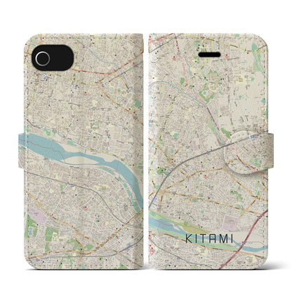 【喜多見（東京都）】地図柄iPhoneケース（手帳タイプ）ナチュラル・iPhone SE（第3 / 第2世代） / 8 / 7 / 6s / 6 用