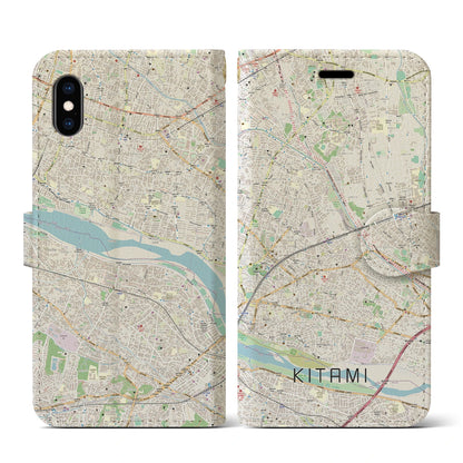 【喜多見（東京都）】地図柄iPhoneケース（手帳タイプ）ナチュラル・iPhone XS / X 用