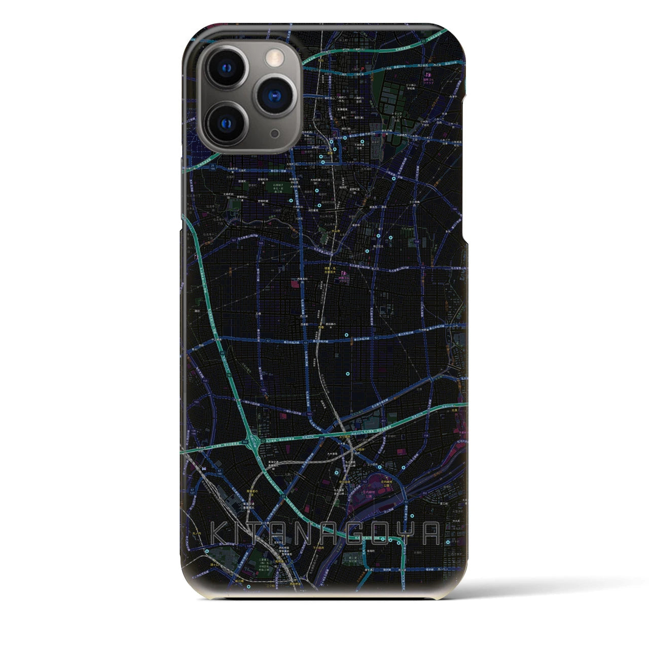 【北名古屋】地図柄iPhoneケース（バックカバータイプ・ブラック）iPhone 11 Pro Max 用