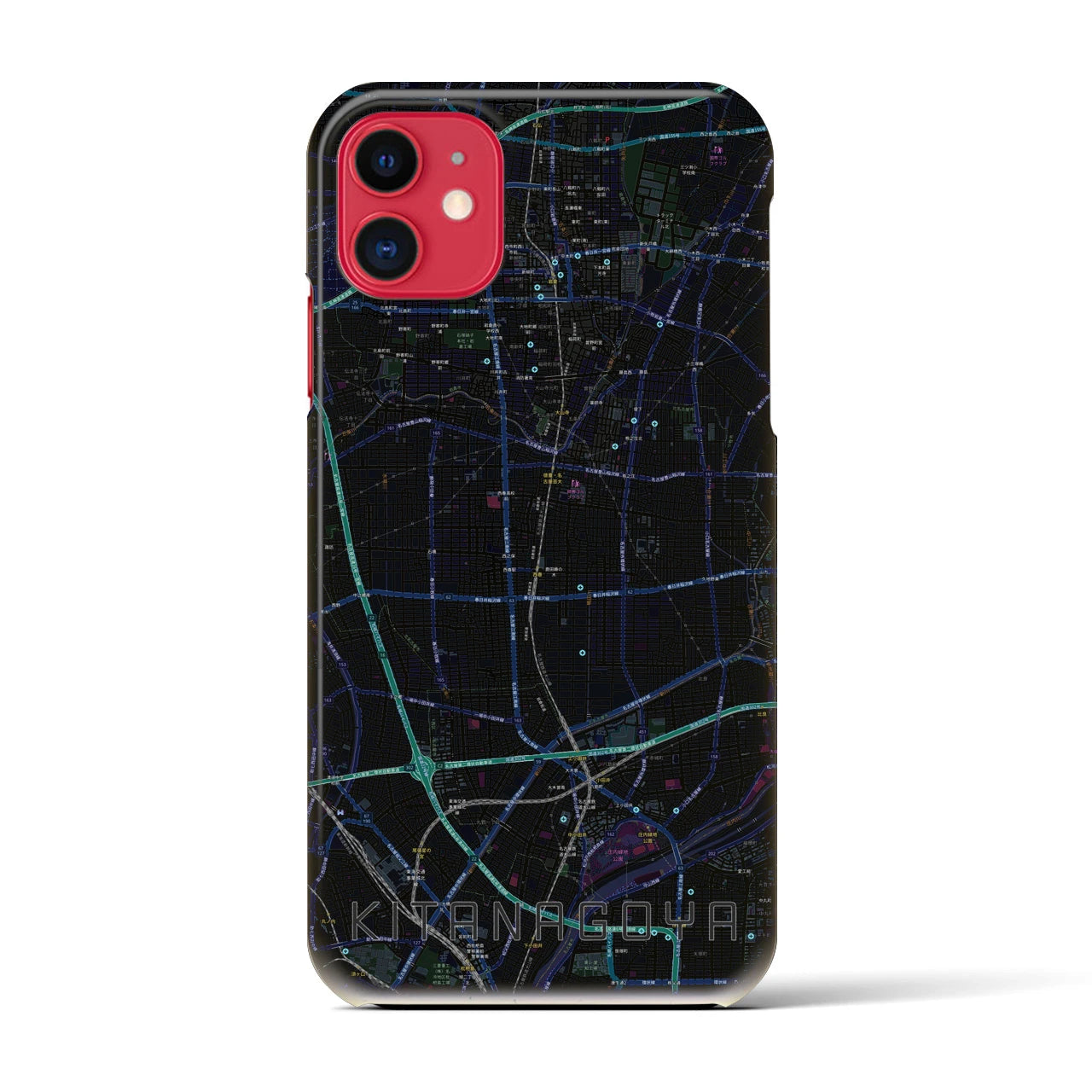 【北名古屋】地図柄iPhoneケース（バックカバータイプ・ブラック）iPhone 11 用