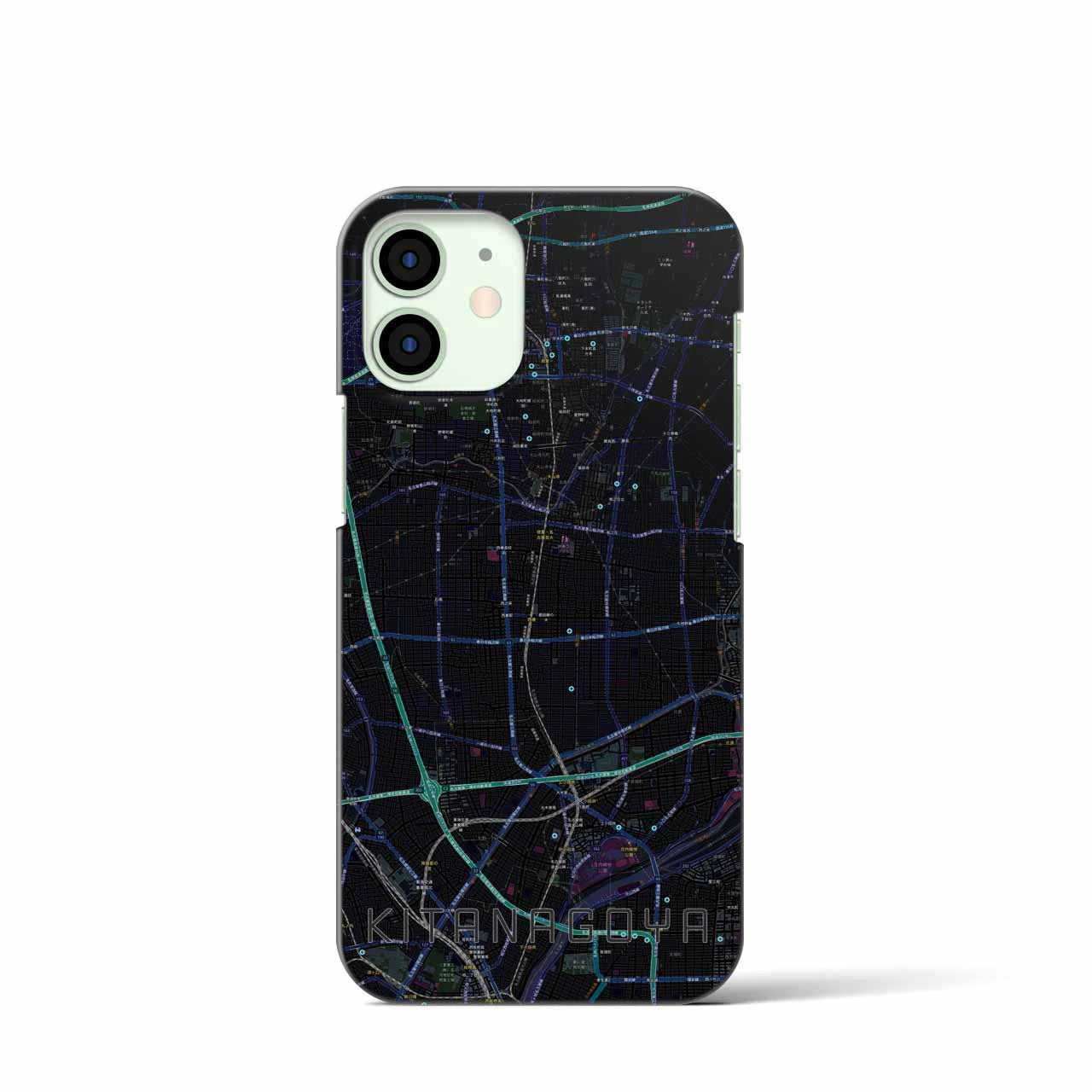 【北名古屋】地図柄iPhoneケース（バックカバータイプ・ブラック）iPhone 12 mini 用