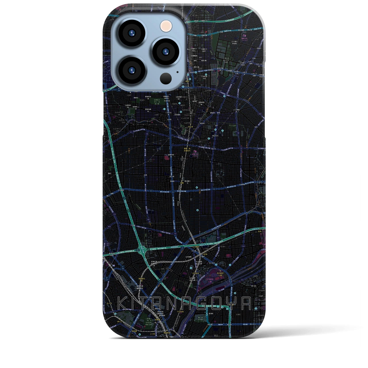 【北名古屋】地図柄iPhoneケース（バックカバータイプ・ブラック）iPhone 13 Pro Max 用