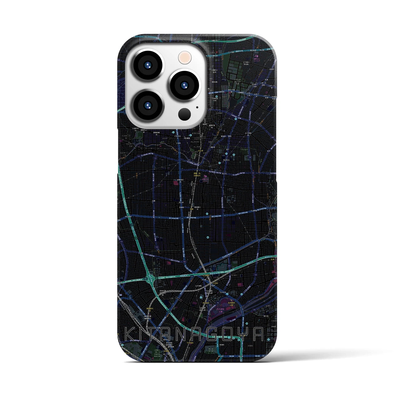 【北名古屋】地図柄iPhoneケース（バックカバータイプ・ブラック）iPhone 13 Pro 用