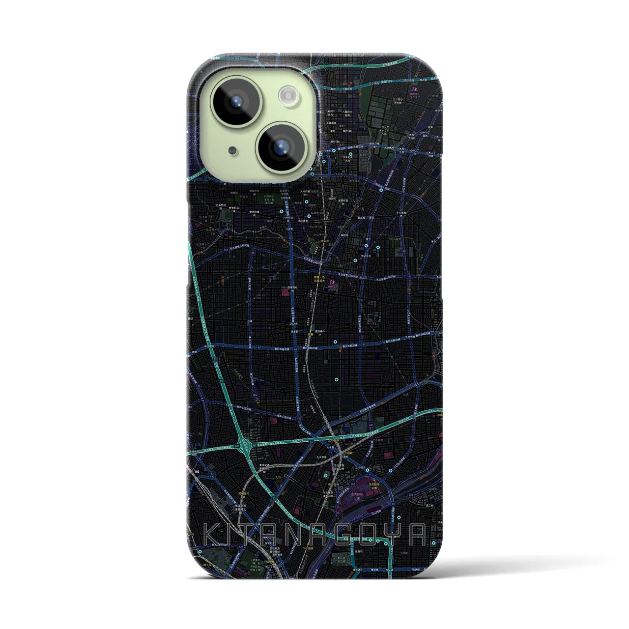 【北名古屋】地図柄iPhoneケース（バックカバータイプ・ブラック）iPhone 15 用