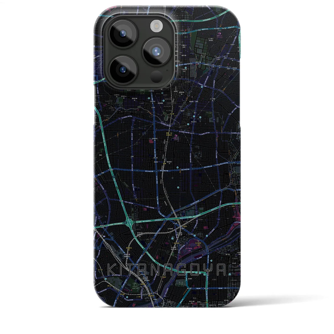 【北名古屋】地図柄iPhoneケース（バックカバータイプ・ブラック）iPhone 15 Pro Max 用
