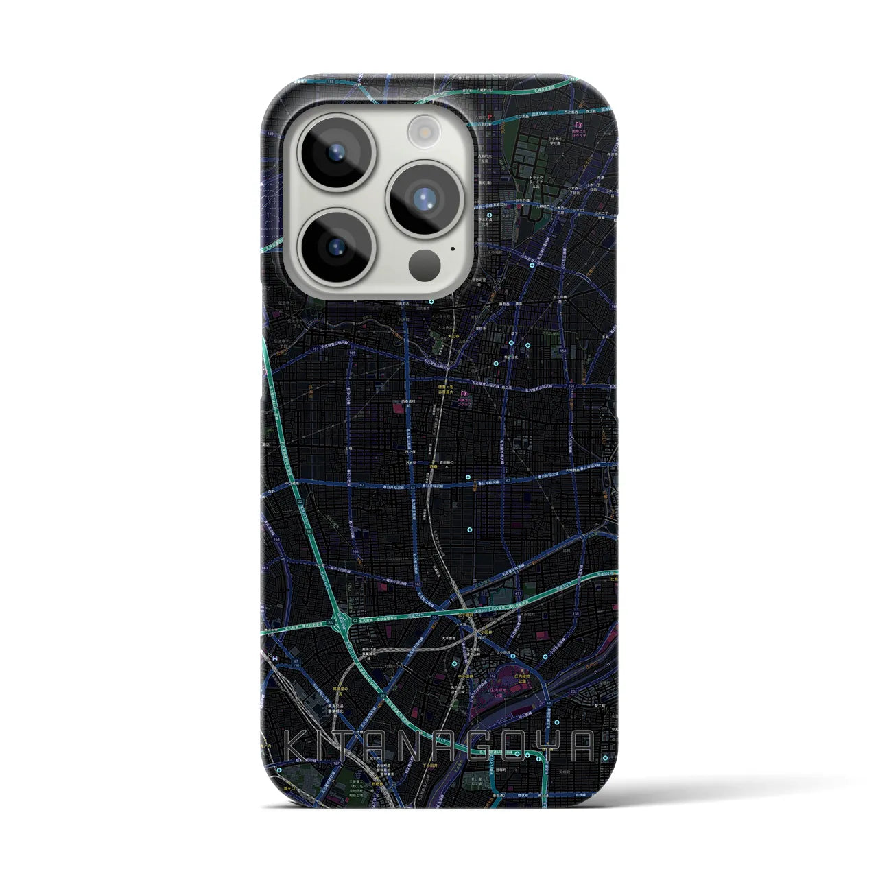 【北名古屋】地図柄iPhoneケース（バックカバータイプ・ブラック）iPhone 15 Pro 用