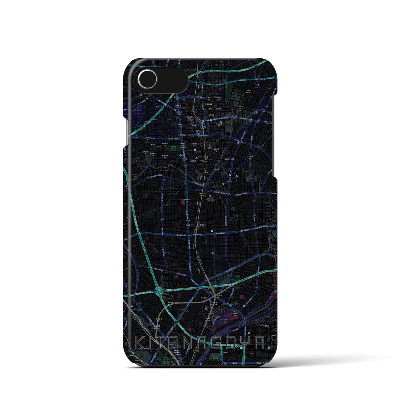 【北名古屋】地図柄iPhoneケース（バックカバータイプ・ブラック）iPhone SE（第3 / 第2世代） / 8 / 7 / 6s / 6 用