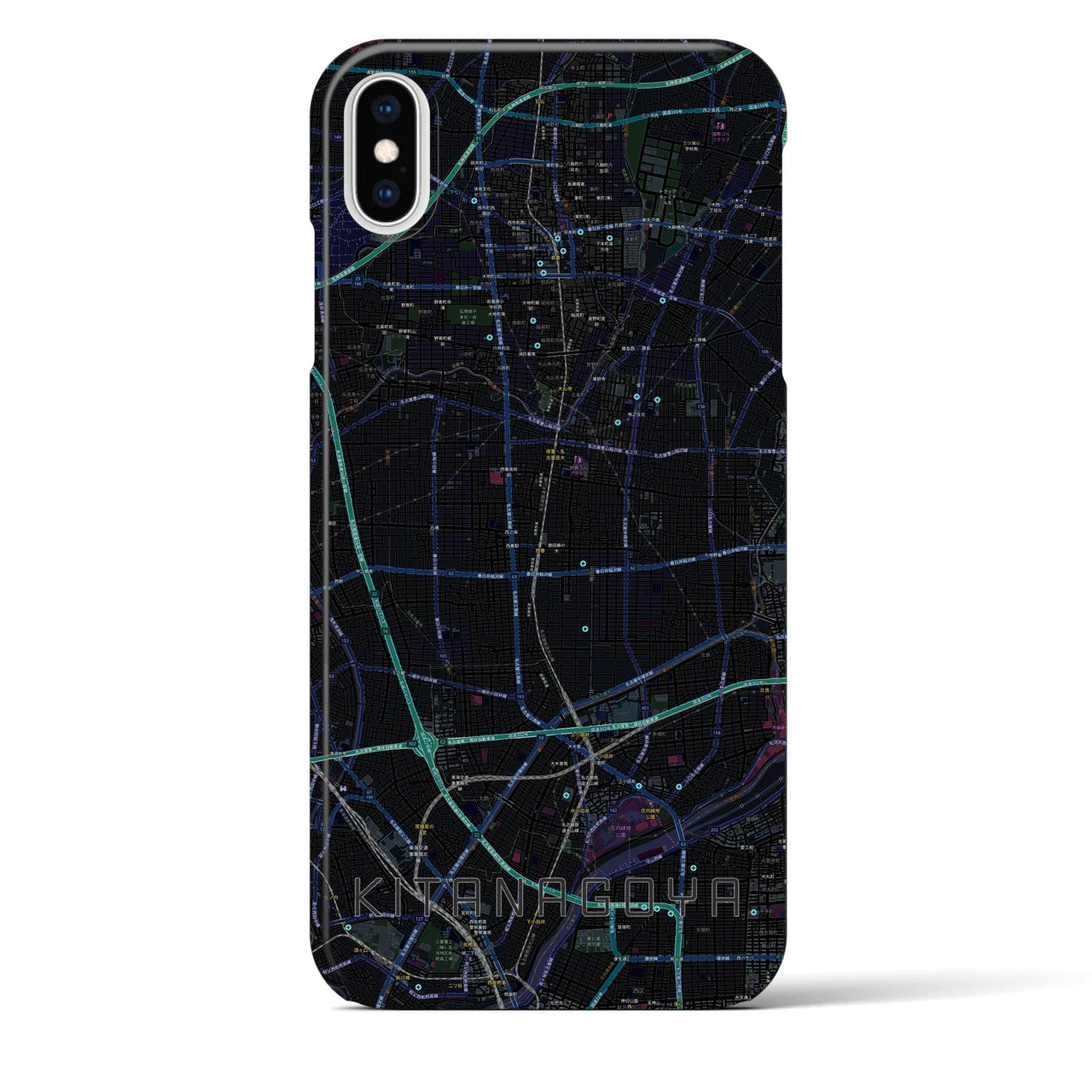 【北名古屋】地図柄iPhoneケース（バックカバータイプ・ブラック）iPhone XS Max 用