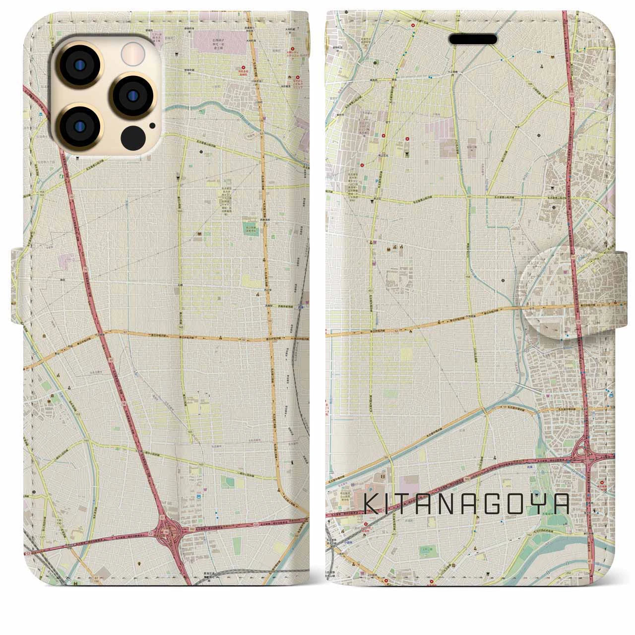 【北名古屋】地図柄iPhoneケース（手帳両面タイプ・ナチュラル）iPhone 12 Pro Max 用