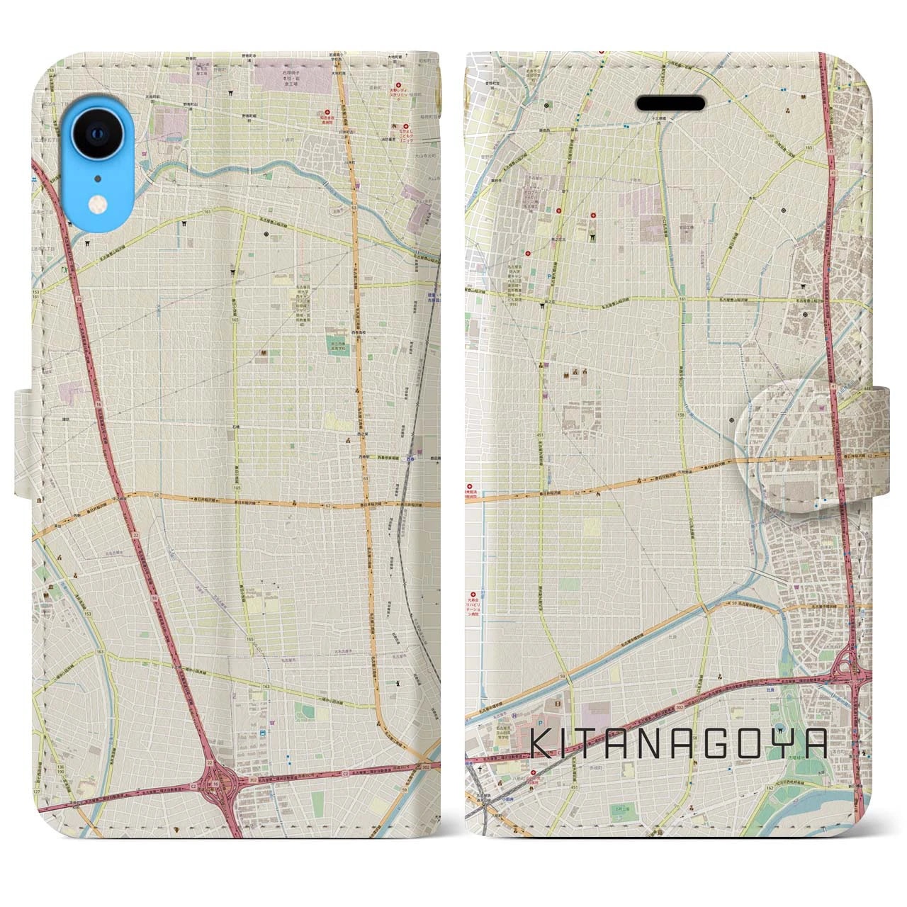 【北名古屋】地図柄iPhoneケース（手帳両面タイプ・ナチュラル）iPhone XR 用