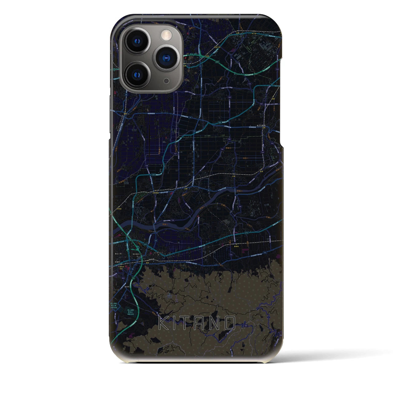 【北野】地図柄iPhoneケース（バックカバータイプ・ブラック）iPhone 11 Pro Max 用
