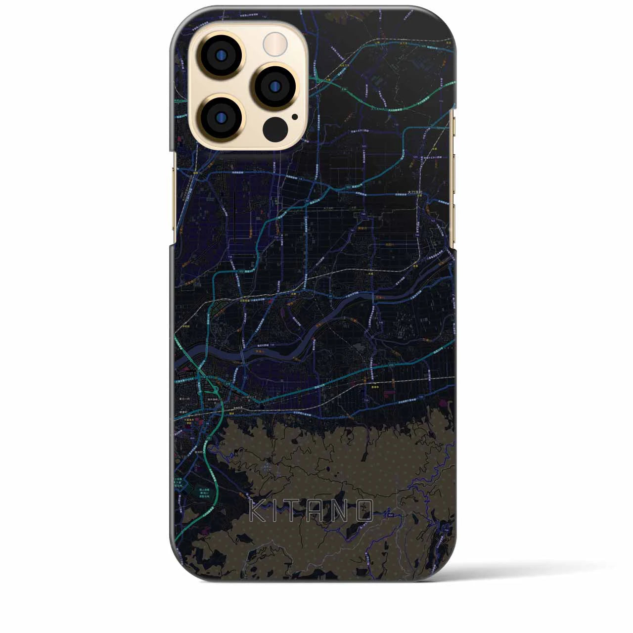 【北野】地図柄iPhoneケース（バックカバータイプ・ブラック）iPhone 12 Pro Max 用