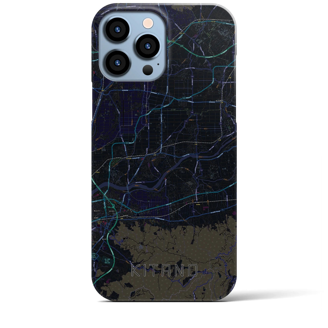 【北野】地図柄iPhoneケース（バックカバータイプ・ブラック）iPhone 13 Pro Max 用