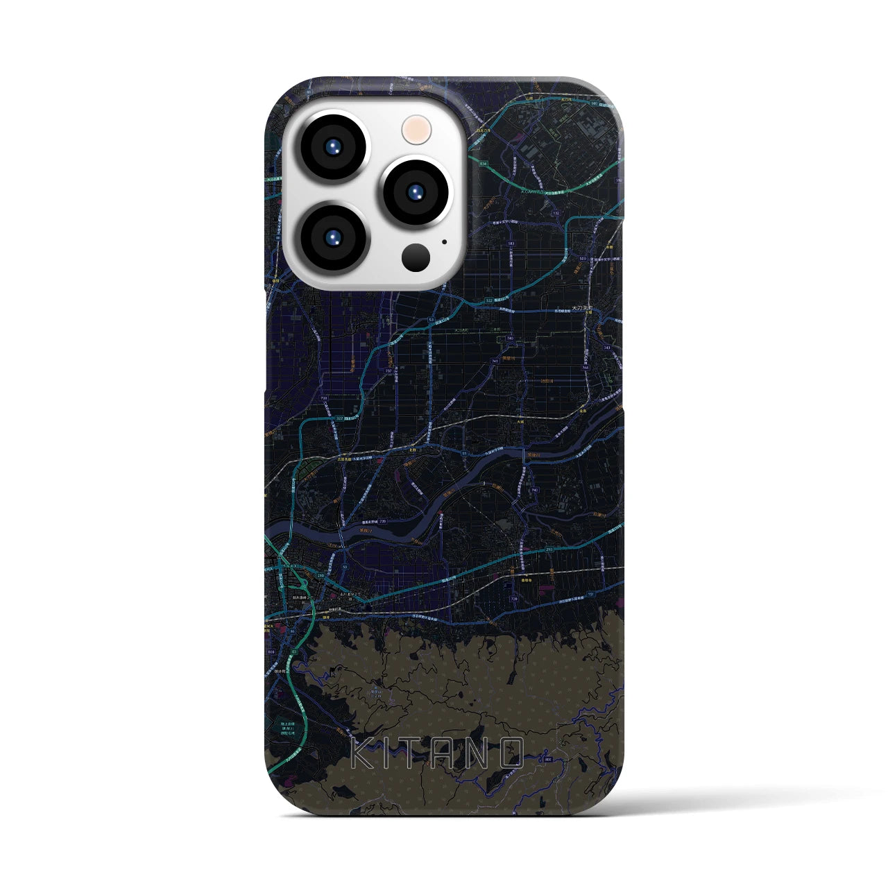 【北野】地図柄iPhoneケース（バックカバータイプ・ブラック）iPhone 13 Pro 用