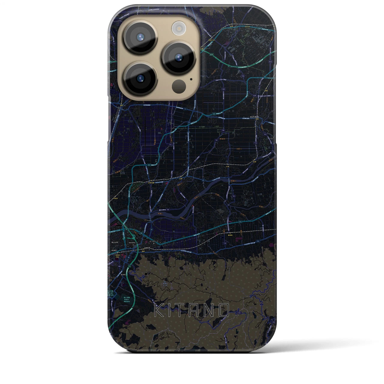 【北野】地図柄iPhoneケース（バックカバータイプ・ブラック）iPhone 14 Pro Max 用