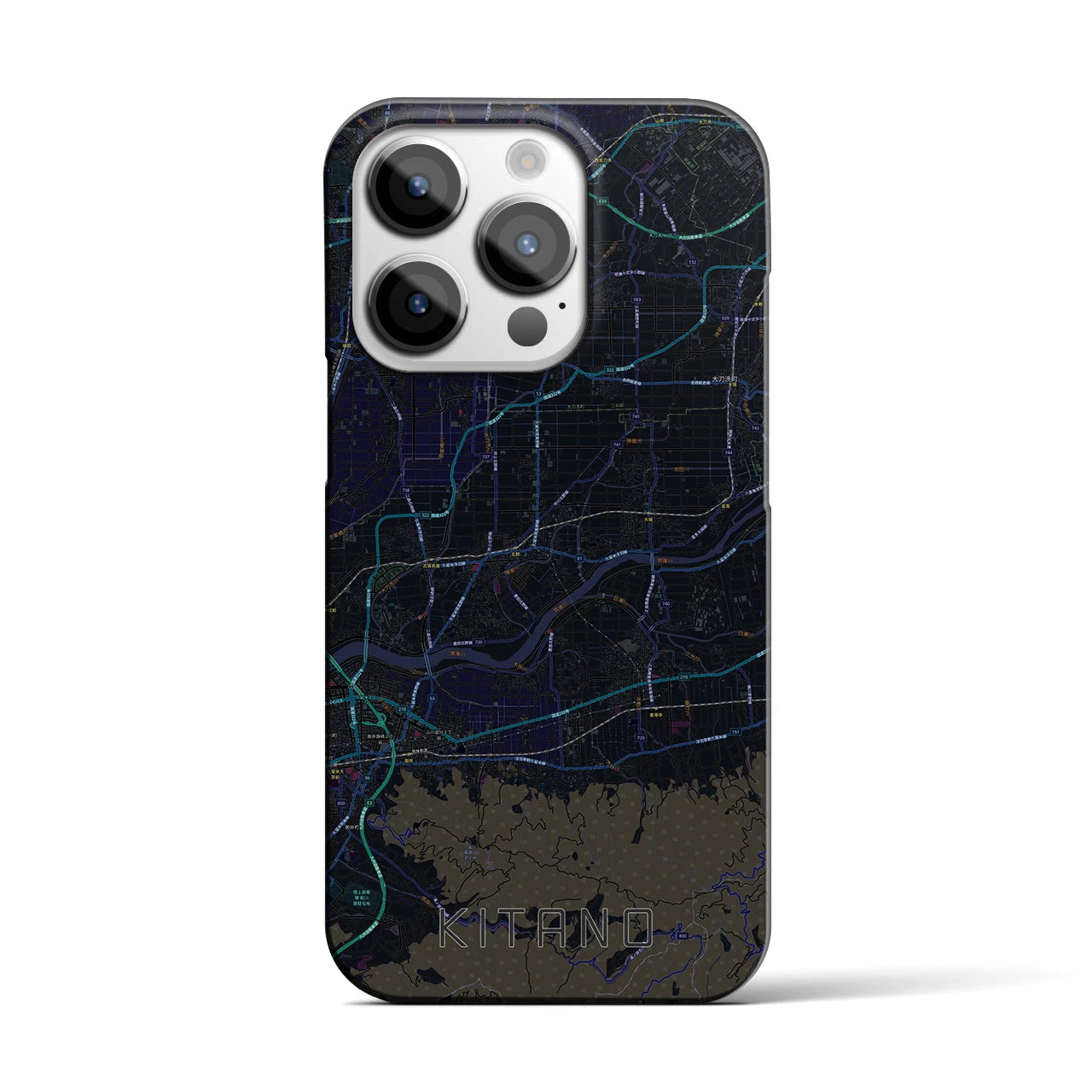 【北野】地図柄iPhoneケース（バックカバータイプ・ブラック）iPhone 14 Pro 用
