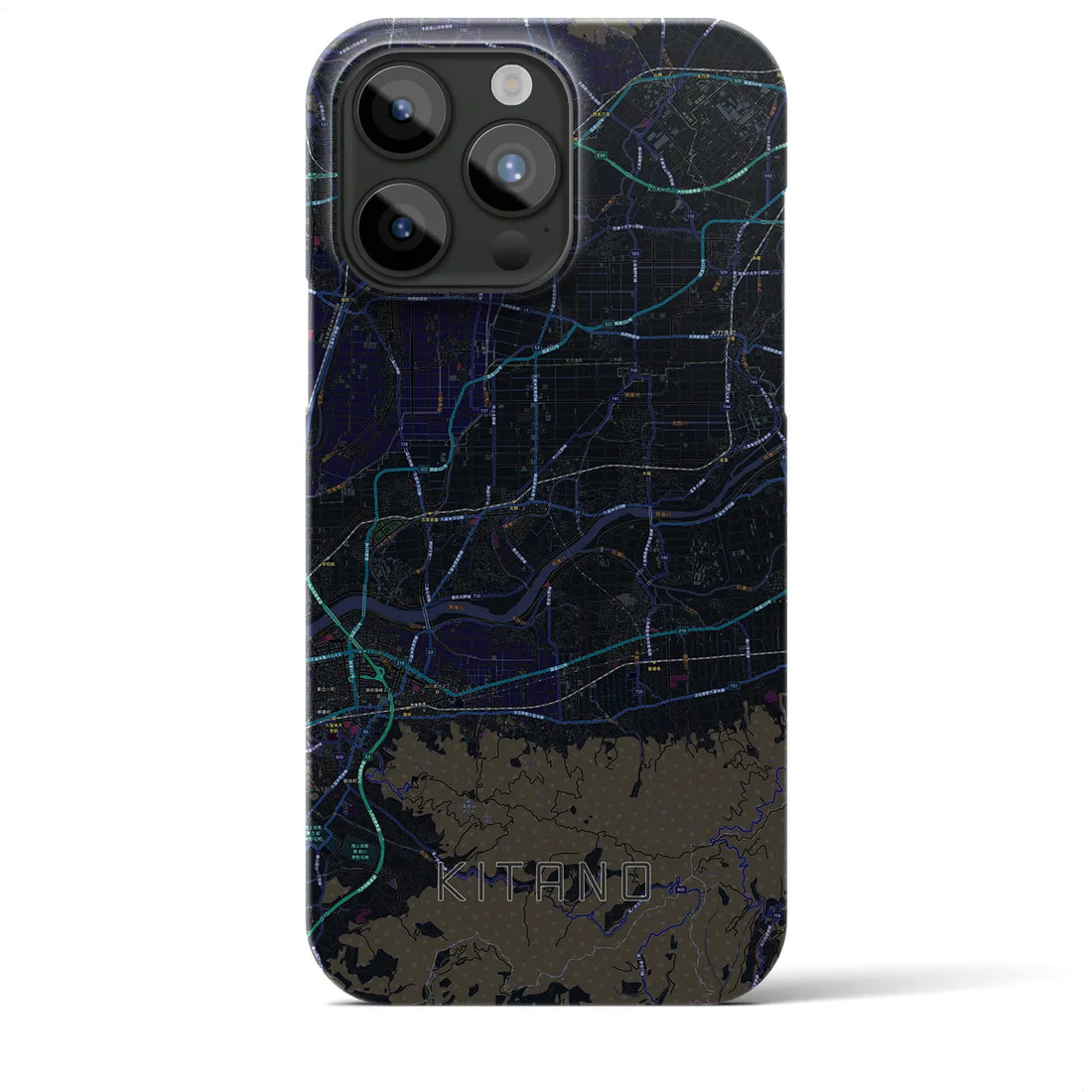【北野】地図柄iPhoneケース（バックカバータイプ・ブラック）iPhone 15 Pro Max 用