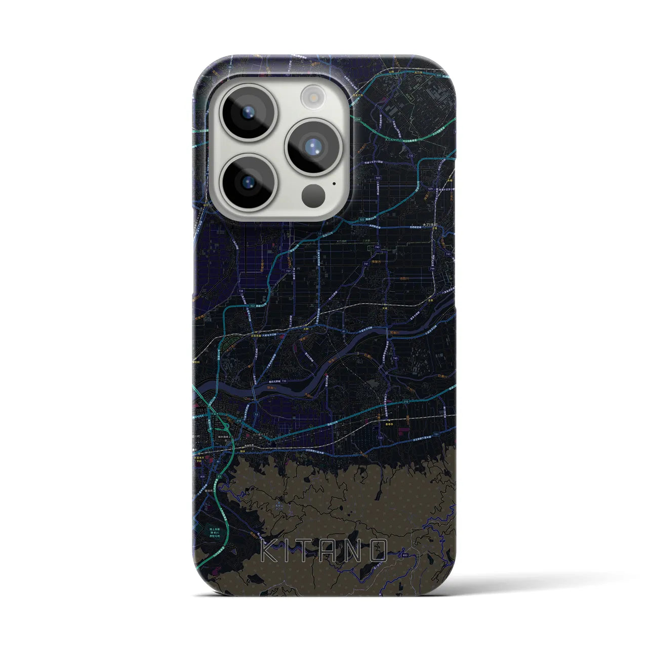 【北野】地図柄iPhoneケース（バックカバータイプ・ブラック）iPhone 15 Pro 用