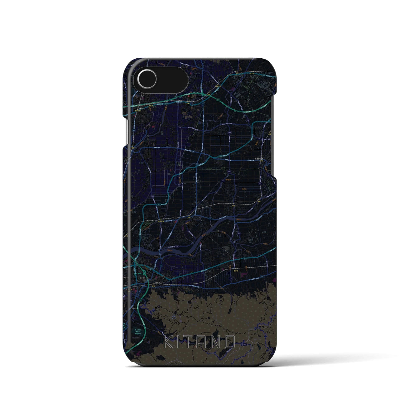 【北野】地図柄iPhoneケース（バックカバータイプ・ブラック）iPhone SE（第3 / 第2世代） / 8 / 7 / 6s / 6 用