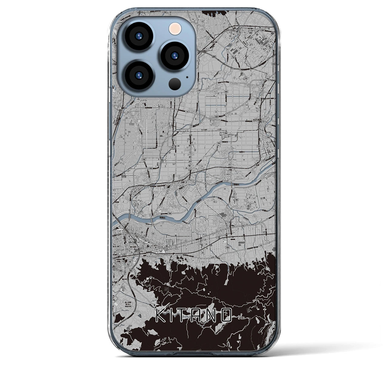 【北野】地図柄iPhoneケース（クリアタイプ・モノトーン）iPhone 13 Pro Max 用