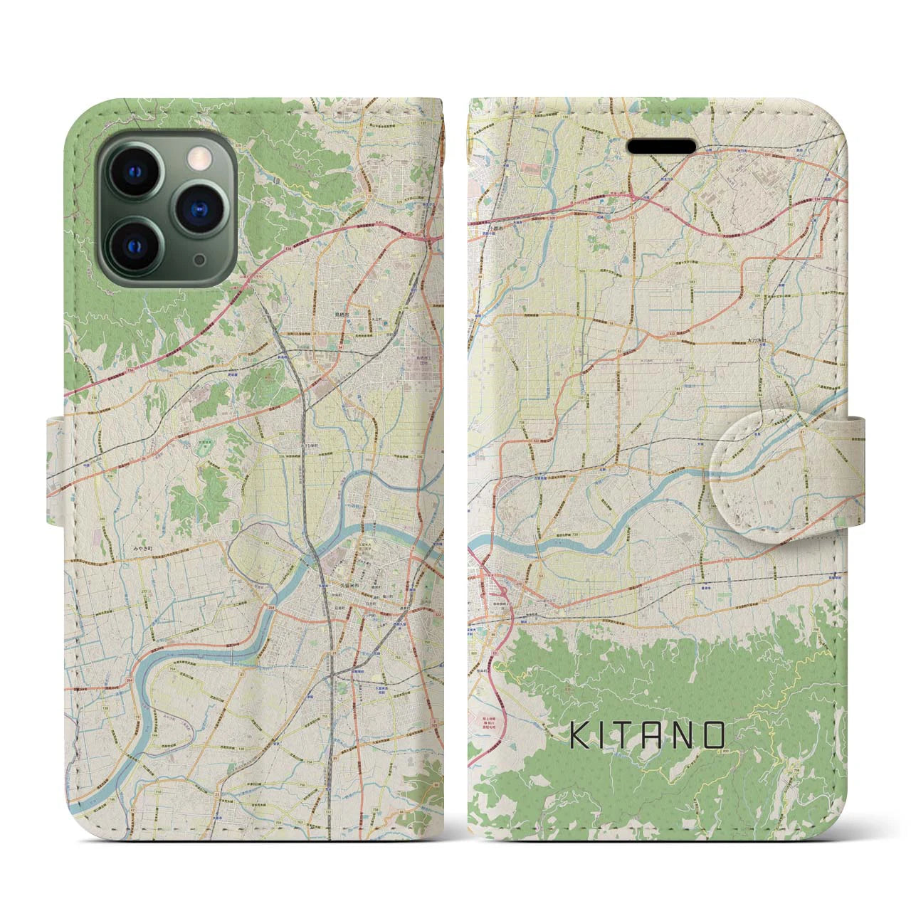 【北野】地図柄iPhoneケース（手帳両面タイプ・ナチュラル）iPhone 11 Pro 用