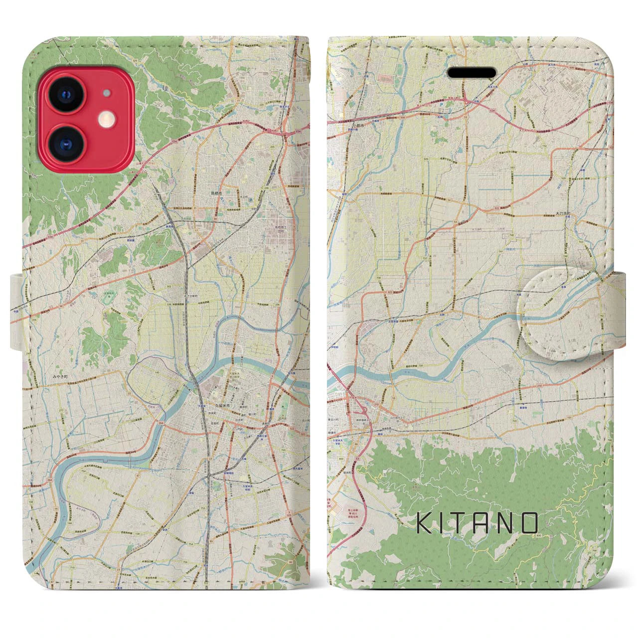 【北野】地図柄iPhoneケース（手帳両面タイプ・ナチュラル）iPhone 11 用